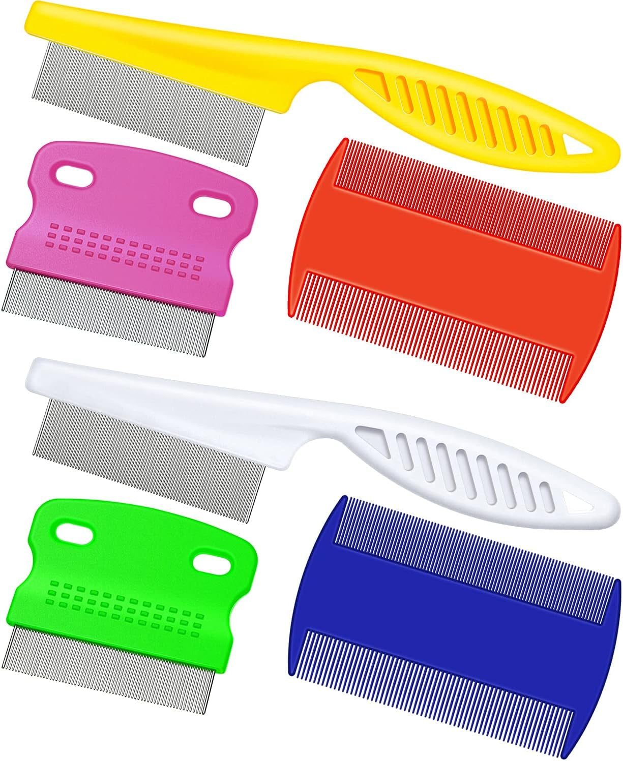 6 Pieces Pet Lice Combs Dog Grooming Flea Comb Cat Tear Stain Comb for Removal Dandruff, Hair Stain, Nit (White, Yellow, Green, Purple, Orange, Dark Blue)