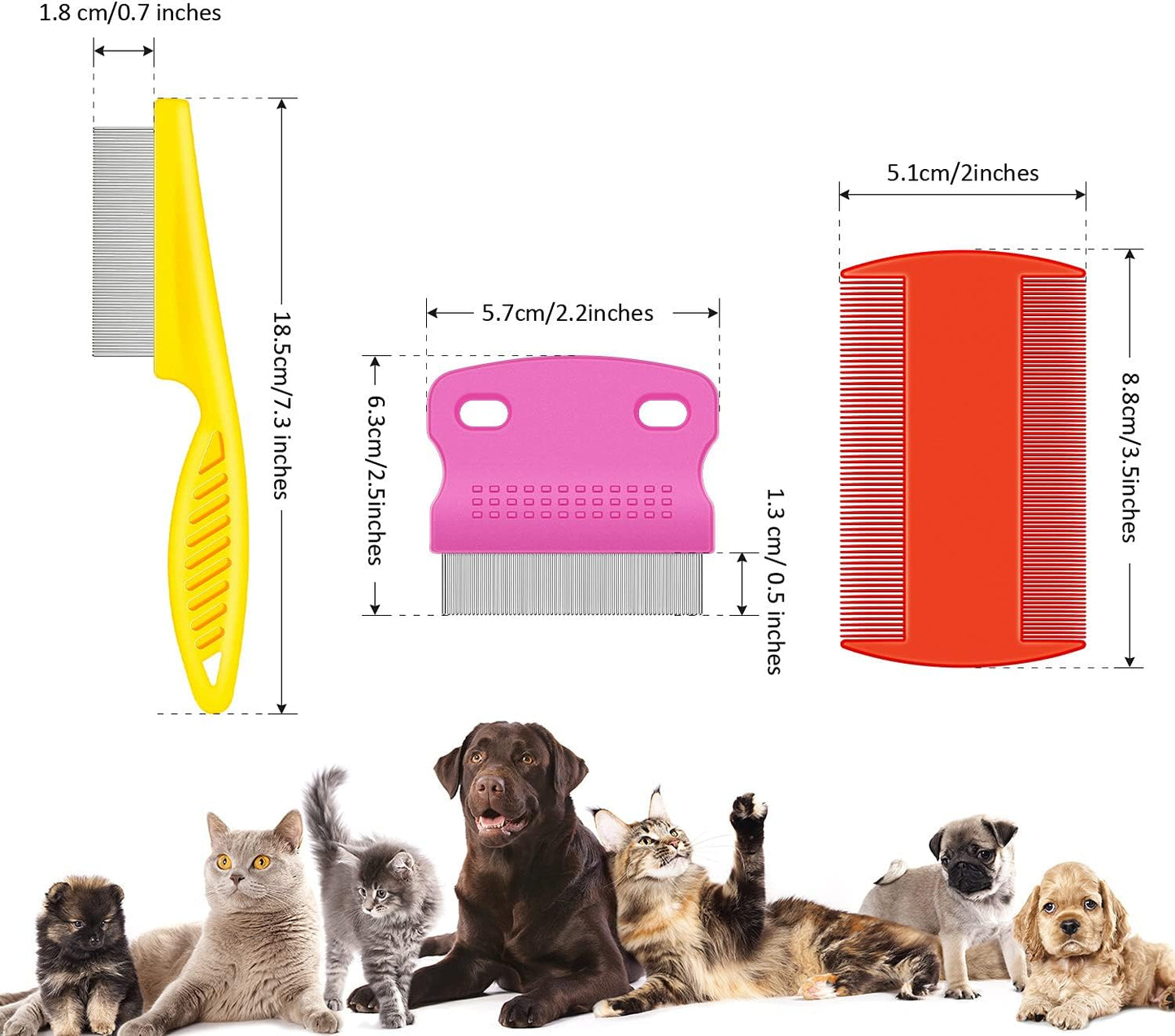 6 Pieces Pet Lice Combs Dog Grooming Flea Comb Cat Tear Stain Comb for Removal Dandruff, Hair Stain, Nit (White, Yellow, Green, Purple, Orange, Dark Blue)
